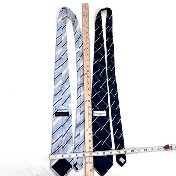 Set: 2 Valentino F Neckties Blue Striped +1 Valentino L Blue Handkerchief (60) - Picture 8 of 11